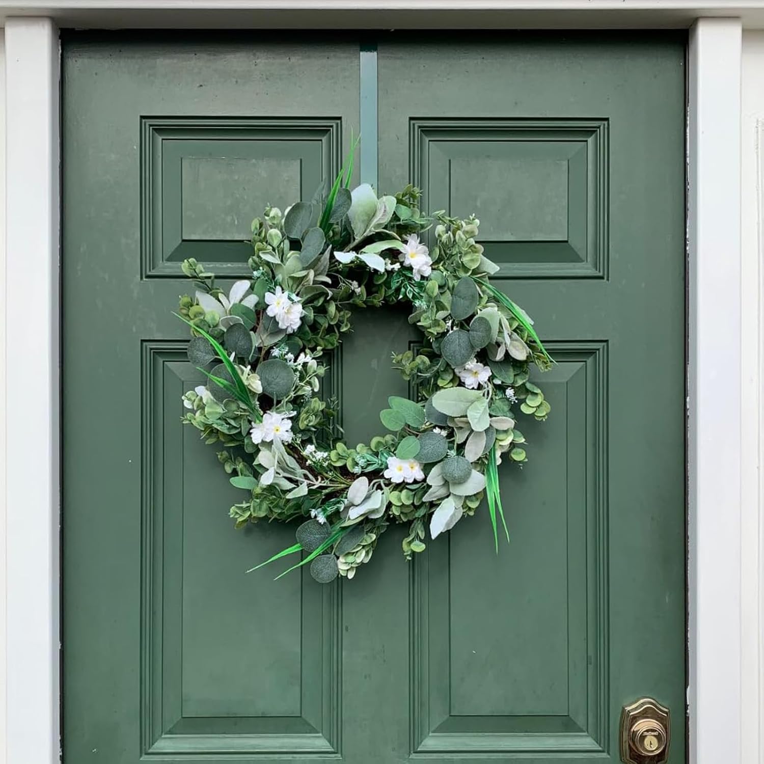 24 Inch Spring Lamb Ear Green Leaves Wreath for Front Door