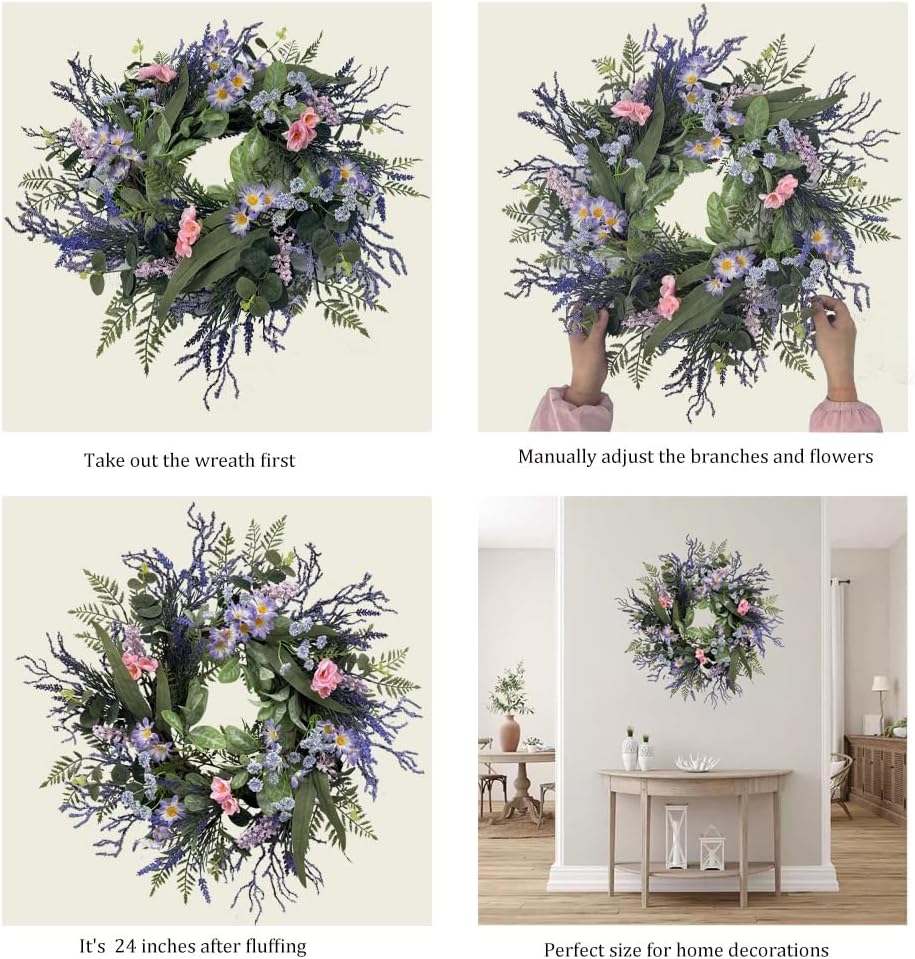 24 Inch Purple Spring Wreath for Front Door
