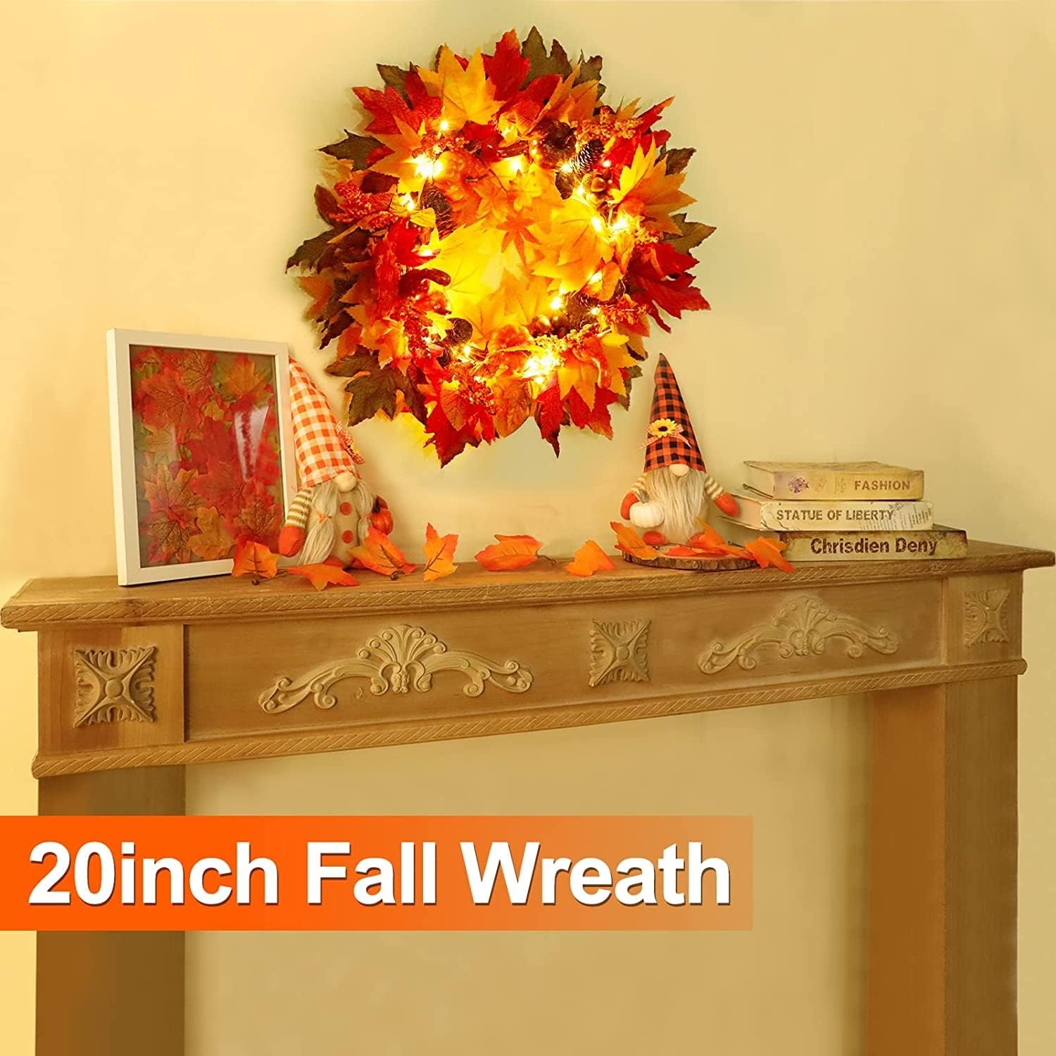 20 Inch Fall Wreath with 20 LED Lights