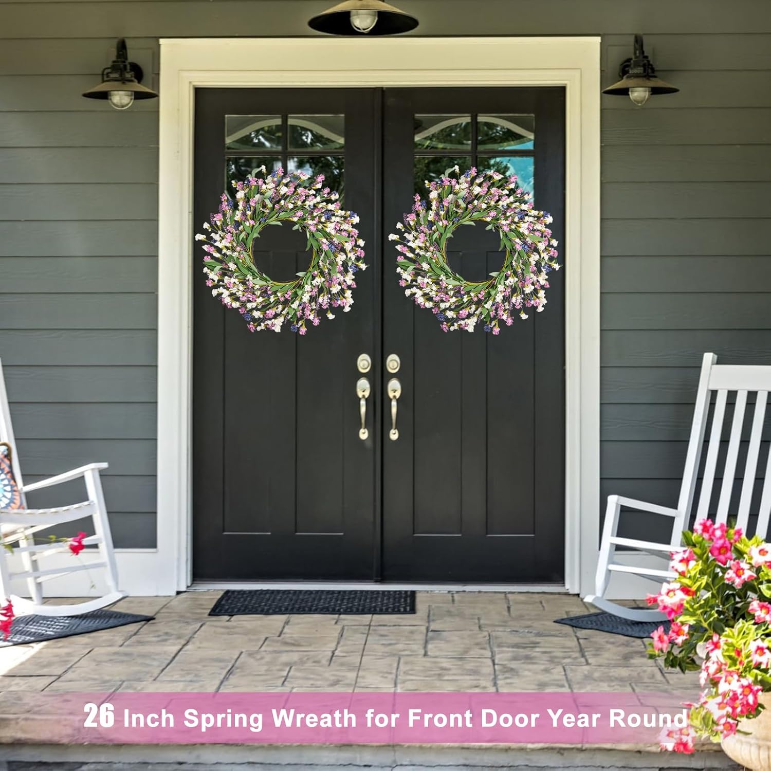 Artgar Spring Wreath for Front Door 26 Inch Purple Blue