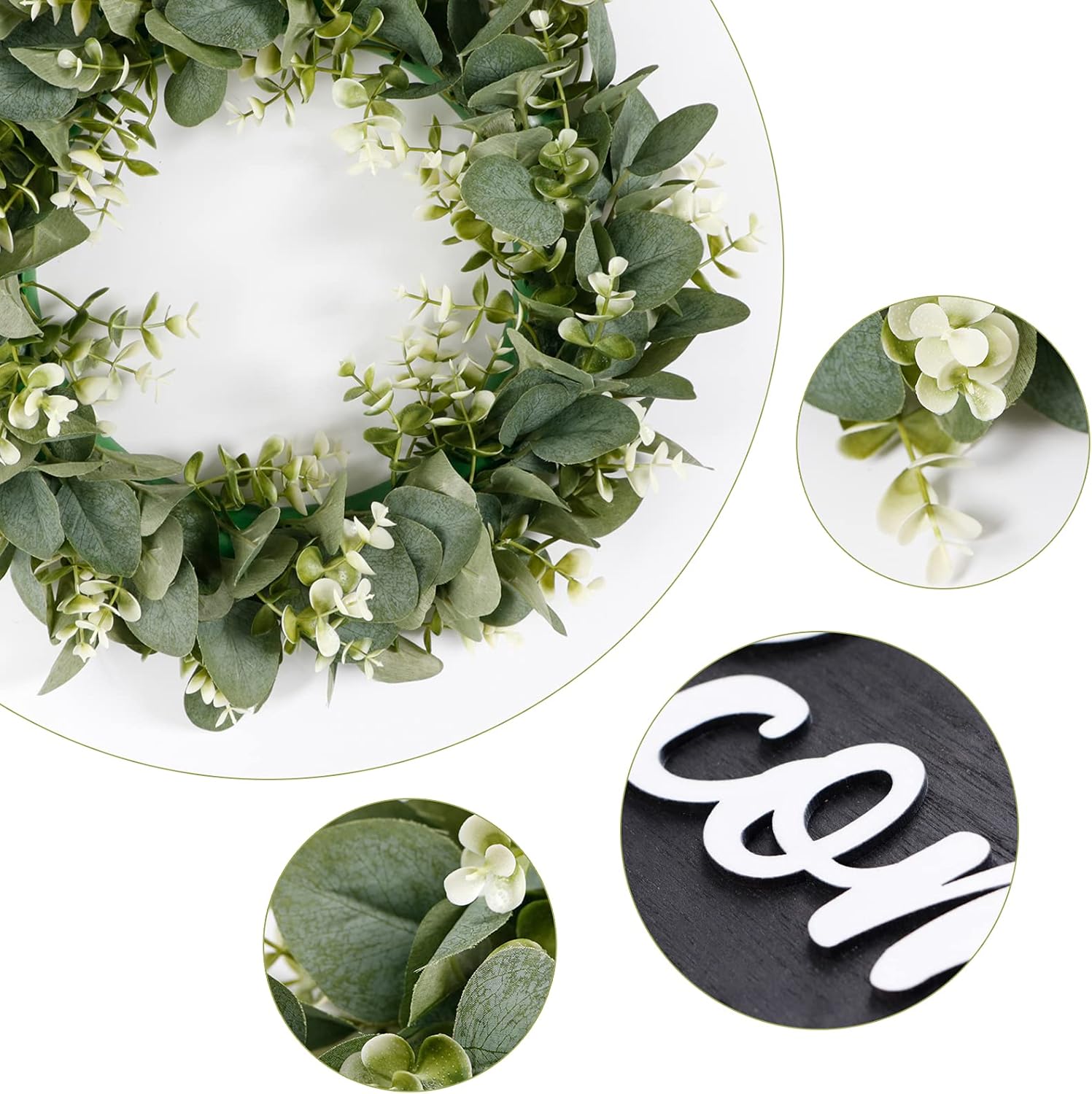 Dremisland 16 Inch Artificial Eucalyptus Wreath with Welcome Sign
