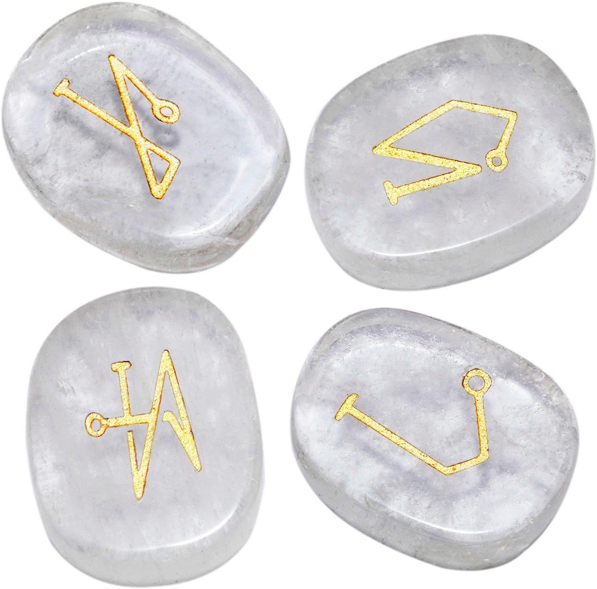 SUNYIK Flat Oval Rock Quartz Angel Symbols Set of 4