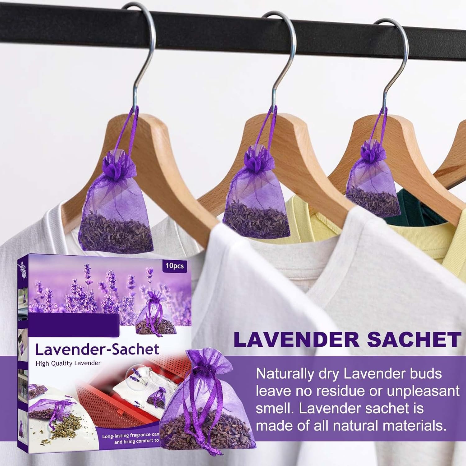 HELLORSO 10 Pack Lavender Sachet Bags for Drawers Closets