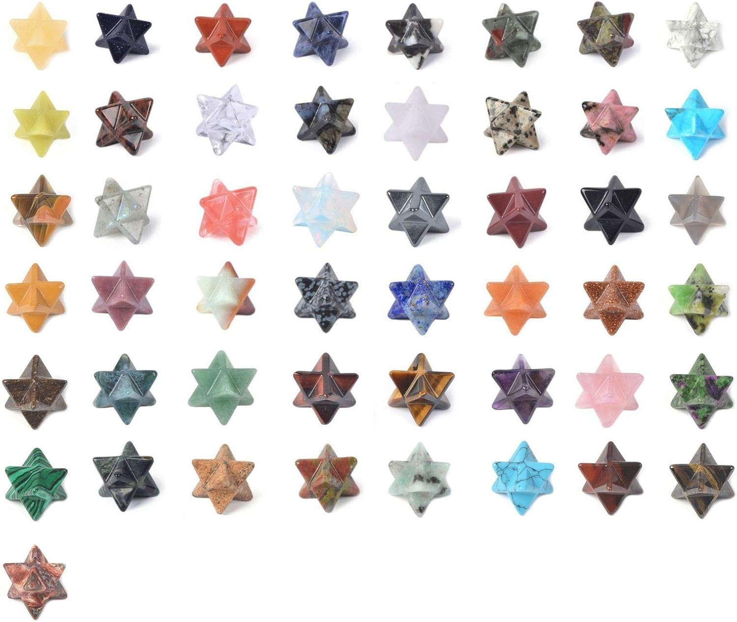 24pcs Multi-Color Carved Gemstone Merkaba Star Healing Stones