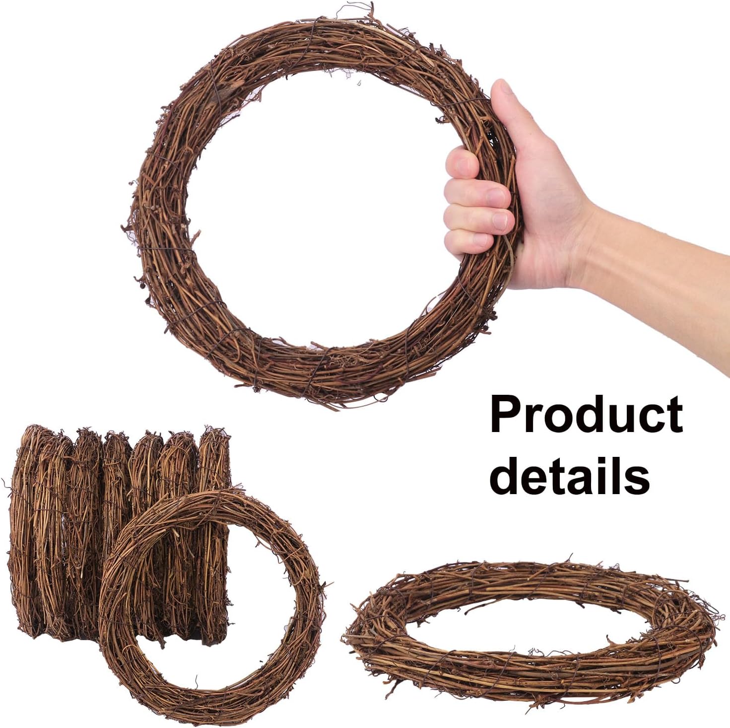 7PCS 10 Inch Natural Rattan Wreaths for Decor
