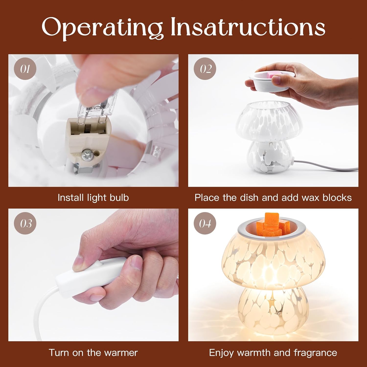 Candeldo Mushroom Wax Melter Warmer with Light