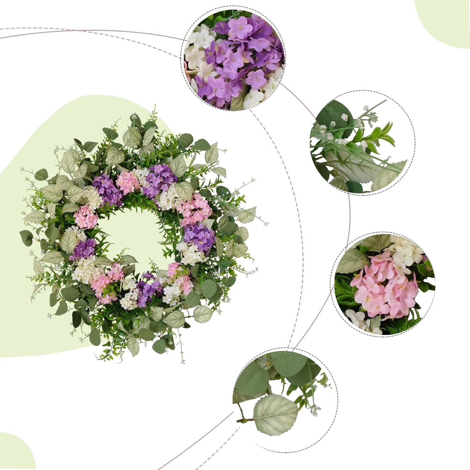 CIR OASES 22 Inches Artificial Hydrangea Wreath with Eucalyptus Leaves