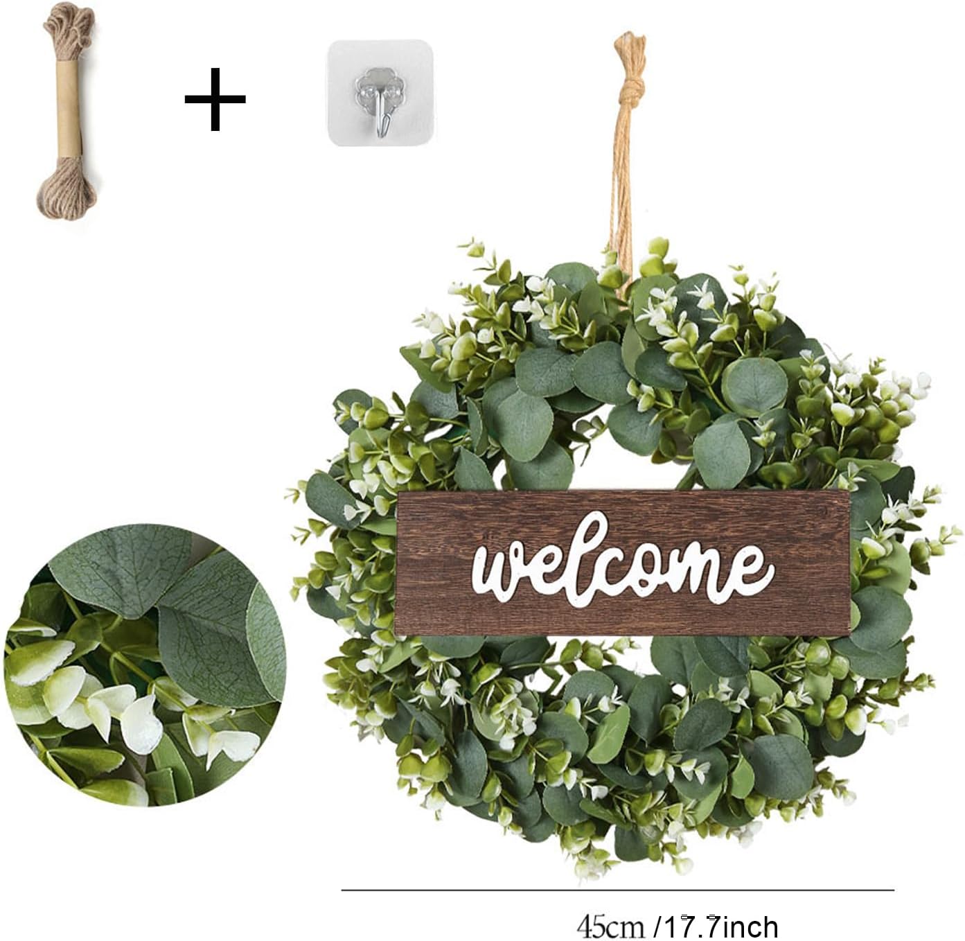 Welcome Wreath for Front Door - Eucalyptus Greenery with Welcome Sign