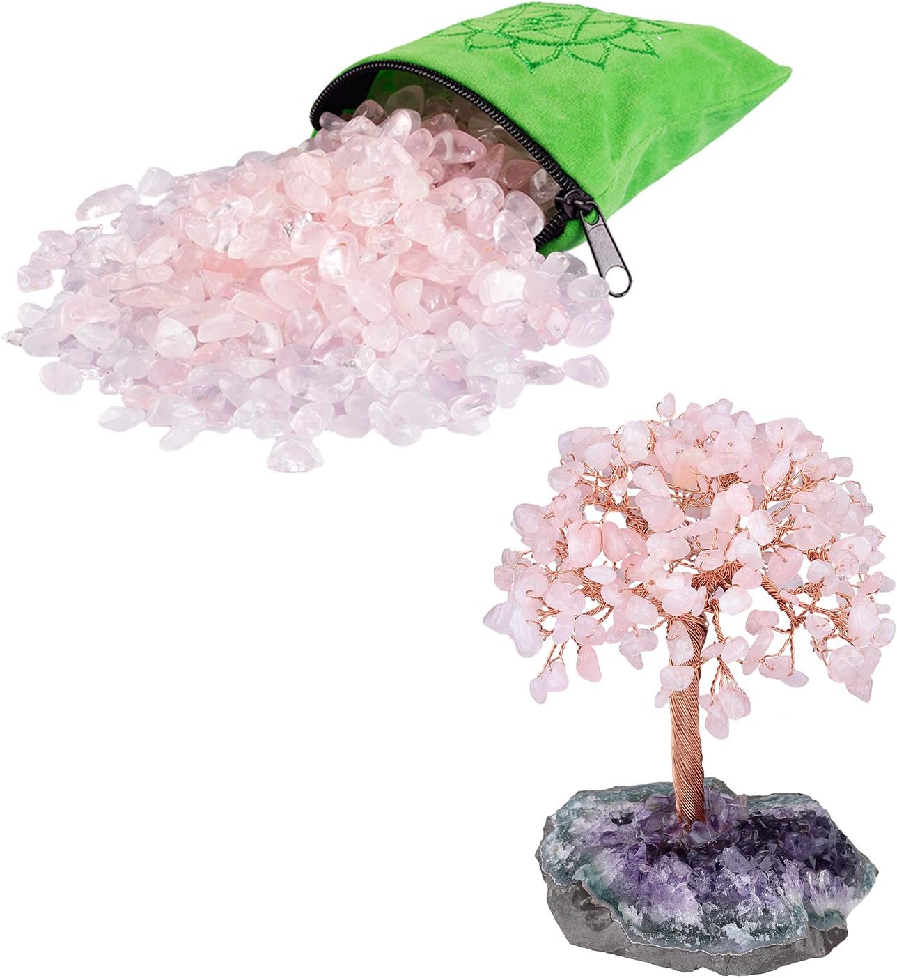 Mookaitedecor Bundle - 2 Item Indoor Fountain Stones with Chakra Bag and Crystal Bonsai Tree with Amethyst Base