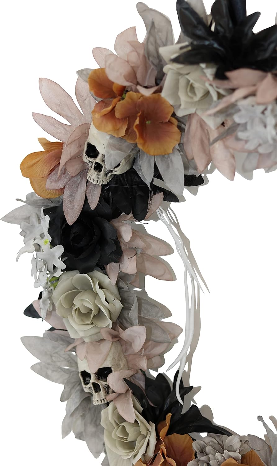 Haunted Hill Farm Gothic Skull Wreath with Multicolor Flowers