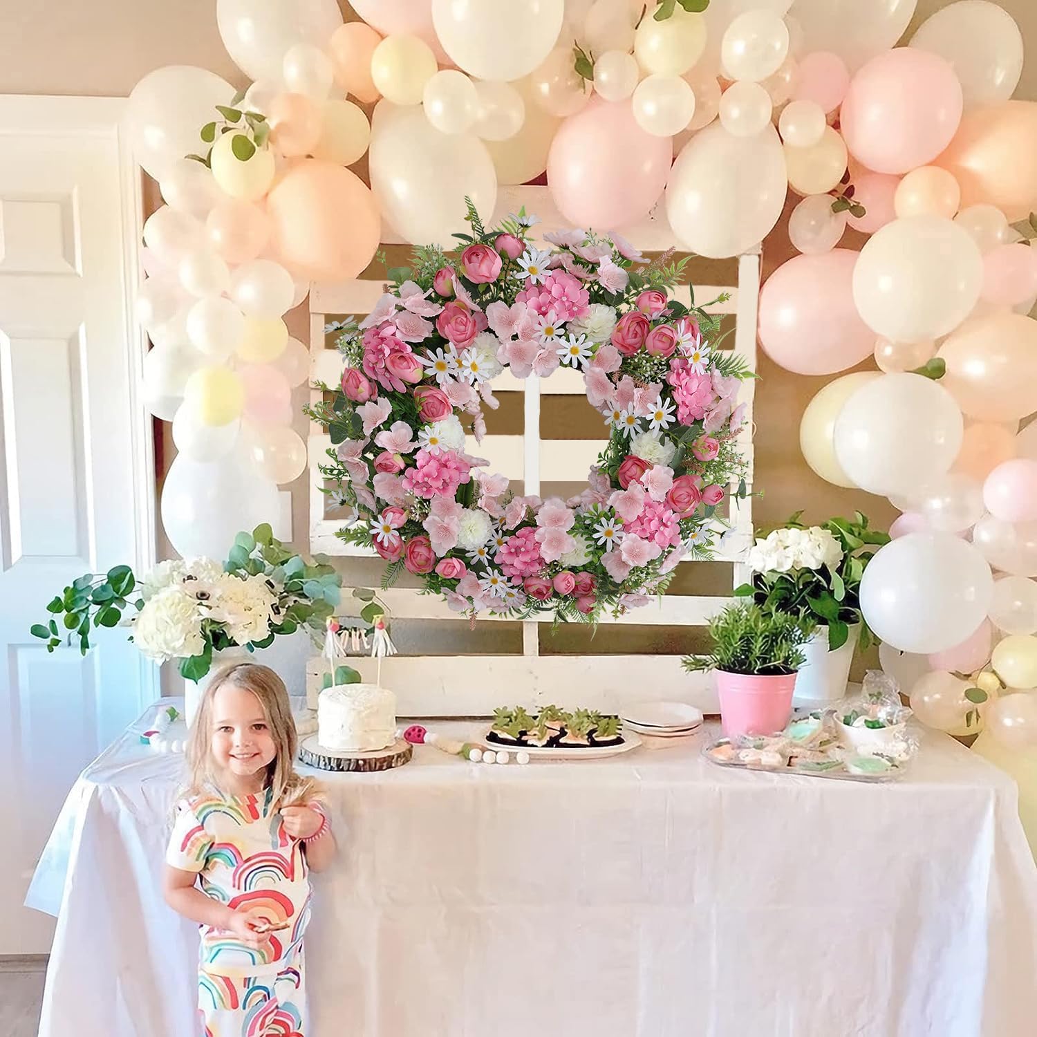Elegant Pink Flower Door Wreath 24-26 Inch
