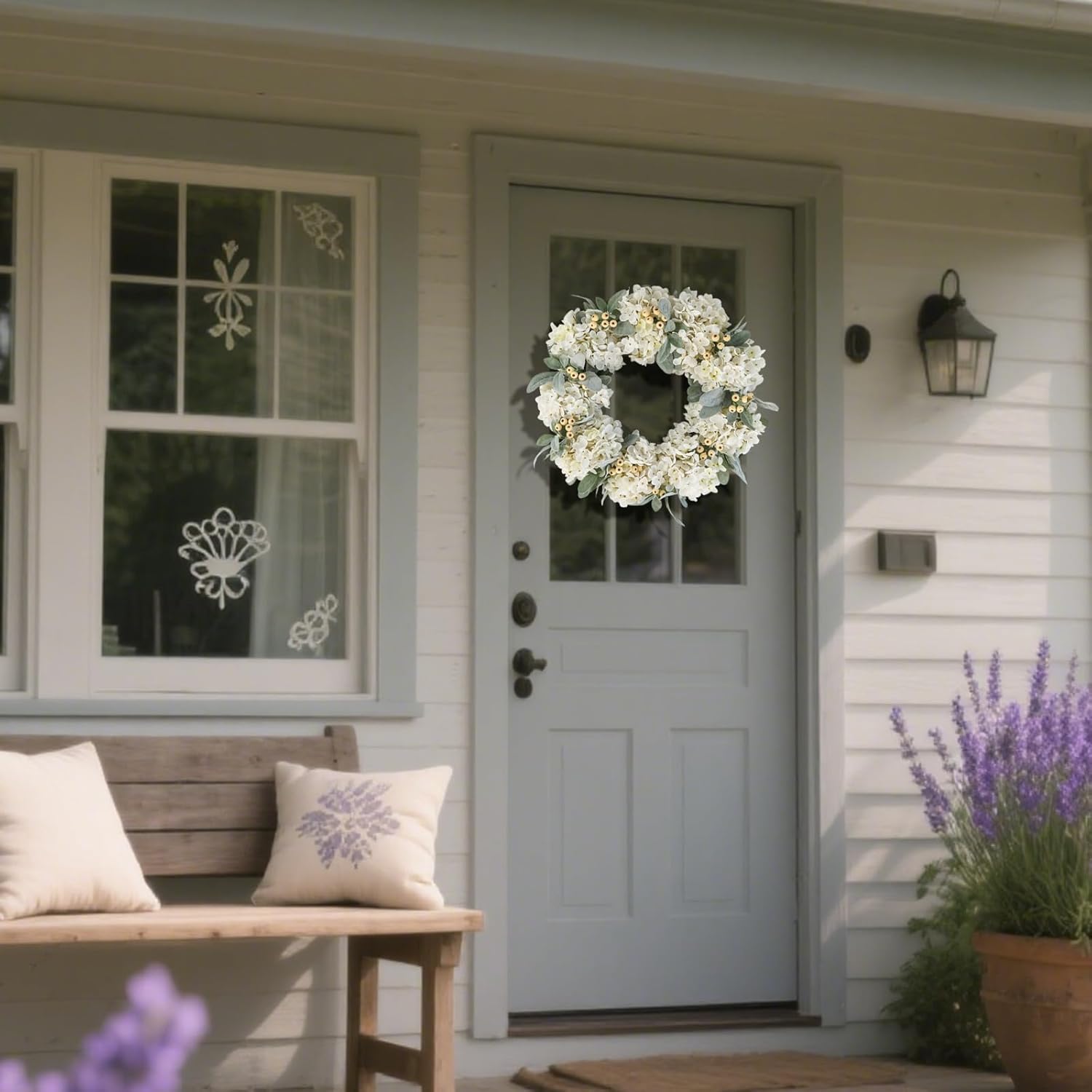 Cream Hydrangea Wreath for Front Door Wedding Decor 18 Inch