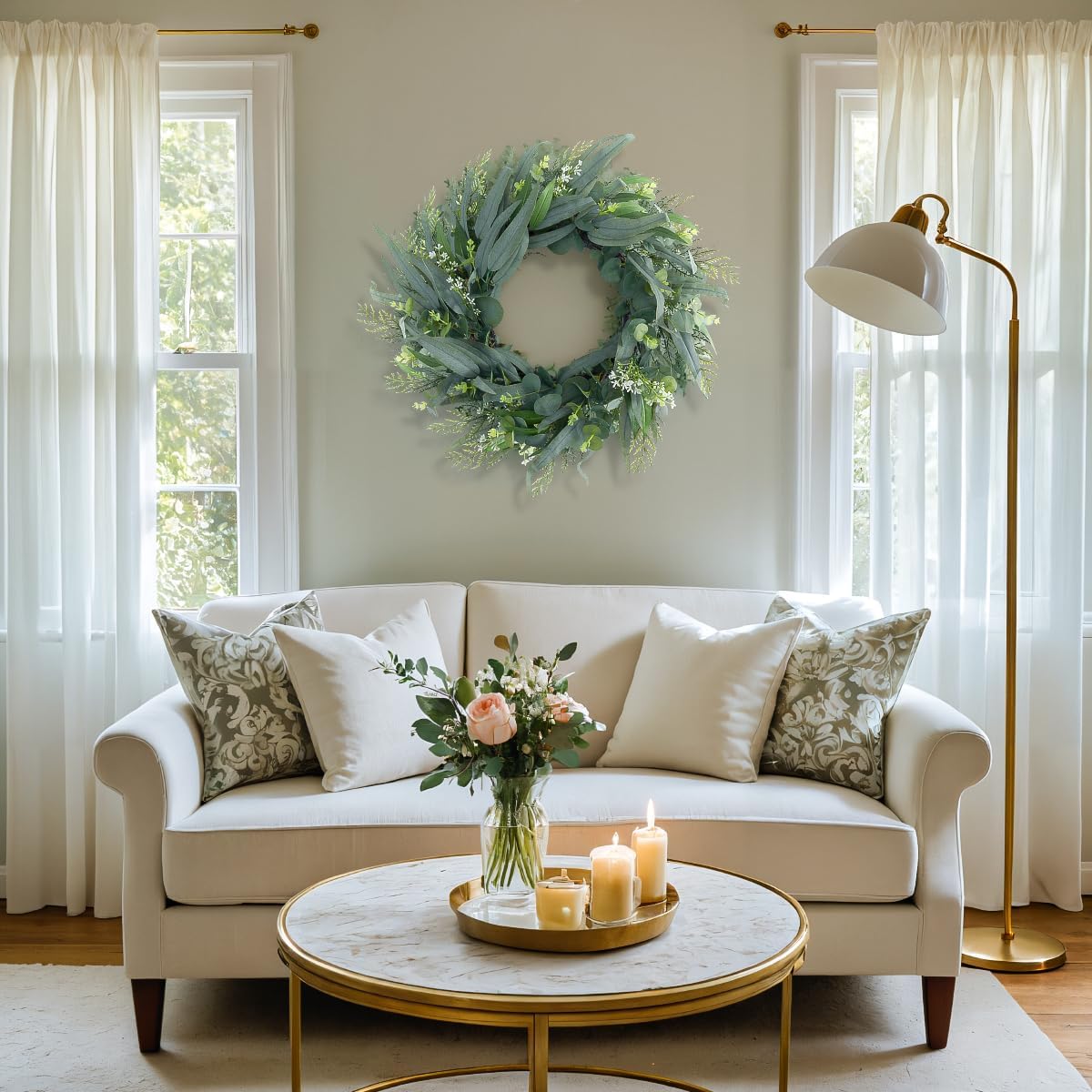 Seasons 22 Inch Artificial Eucalyptus Wreath for Front Door