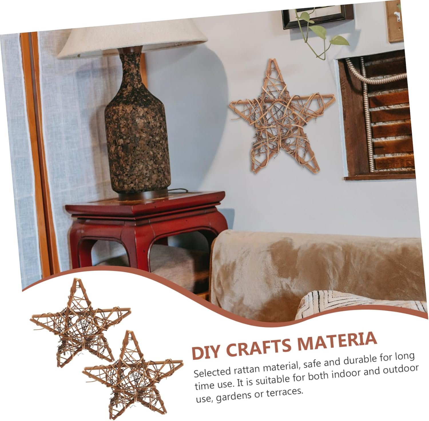 Amosfun 2pcs Star Shaped Wreath Rattan Frame for Holiday Decor