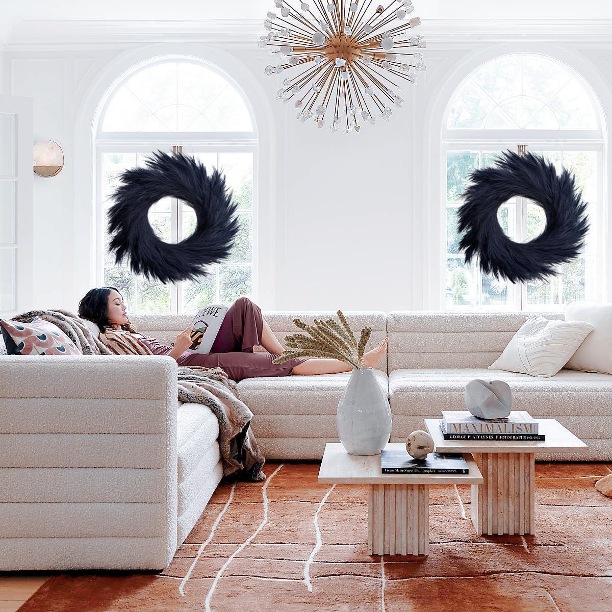 27 Artificial Pampas Grass Wreath - Black