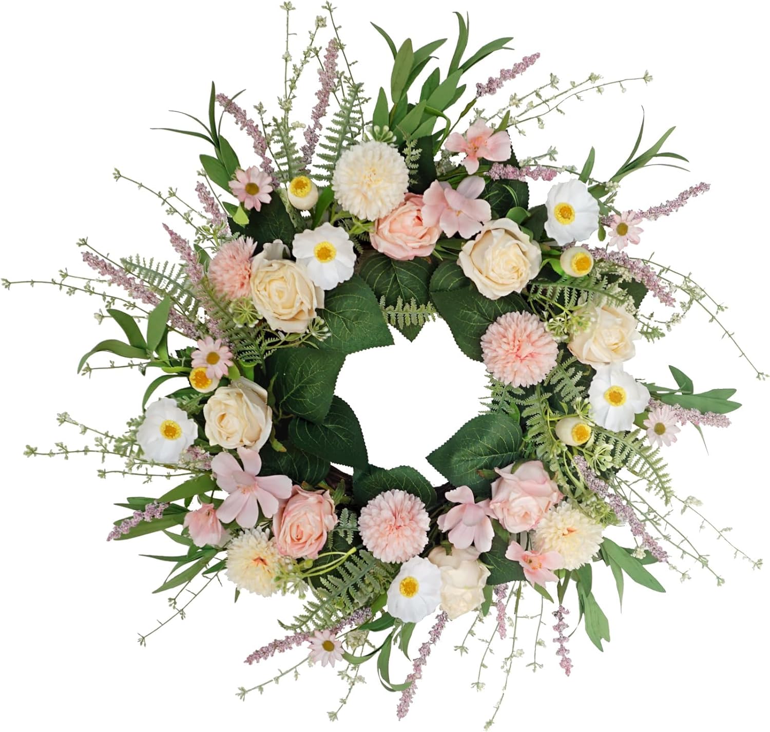 Pink Spring Summer Wreath for Front Door Decor