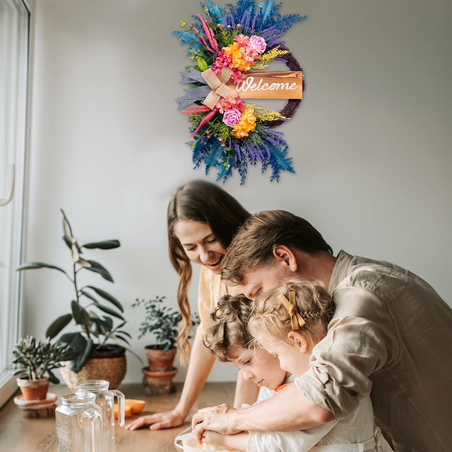 Welcome Sign Wreaths for Front Door Outside 22 Inch Artificial Farmhouse Decor