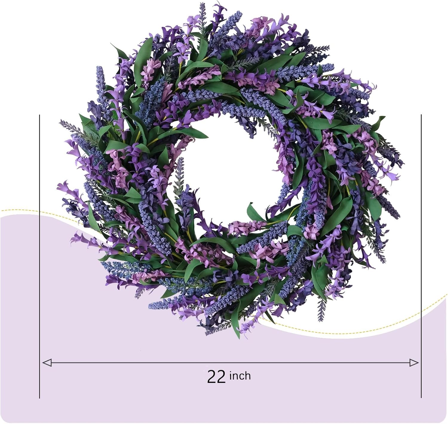 22 Inch Spring Summer Front Door Wreath Purple Lavender Decorative Accents