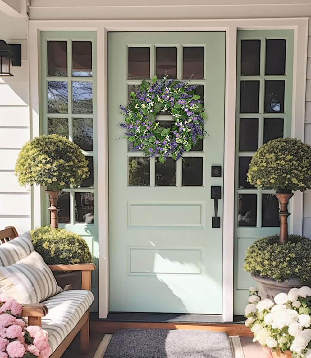 Lavender Wreath for Front Door 20 inch Artificial Farmhouse Decor