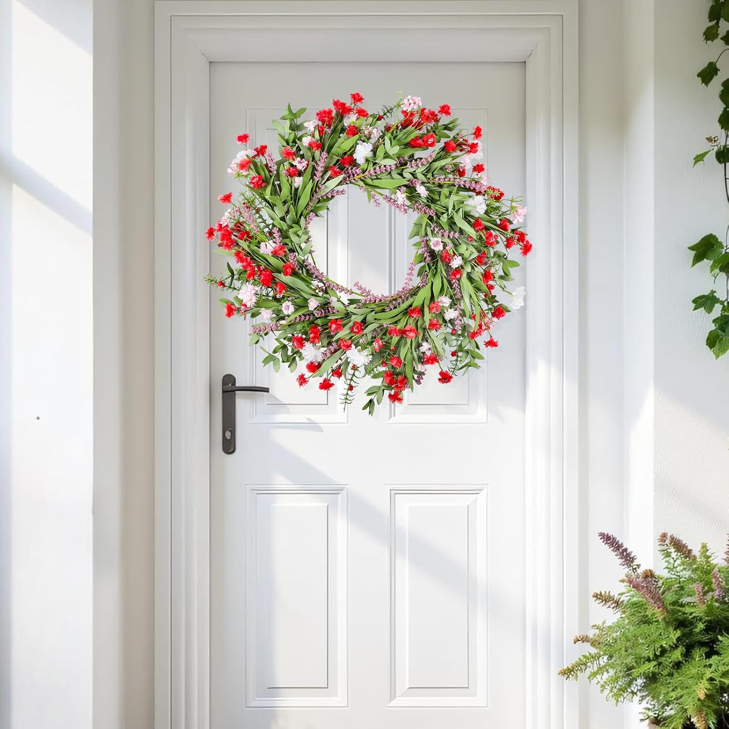 26 Inch Artificial Spring Wreath with Wildflowers for Front Door Decor