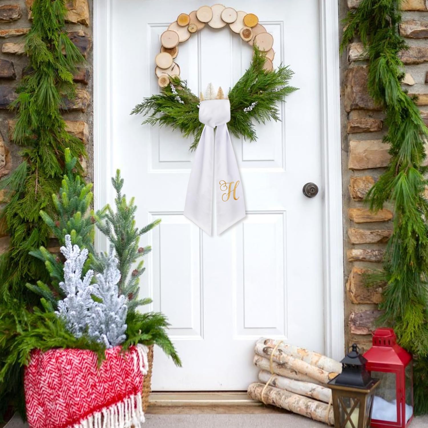 2 Pack Letter H Embroidery Wreath Sash for Front Door
