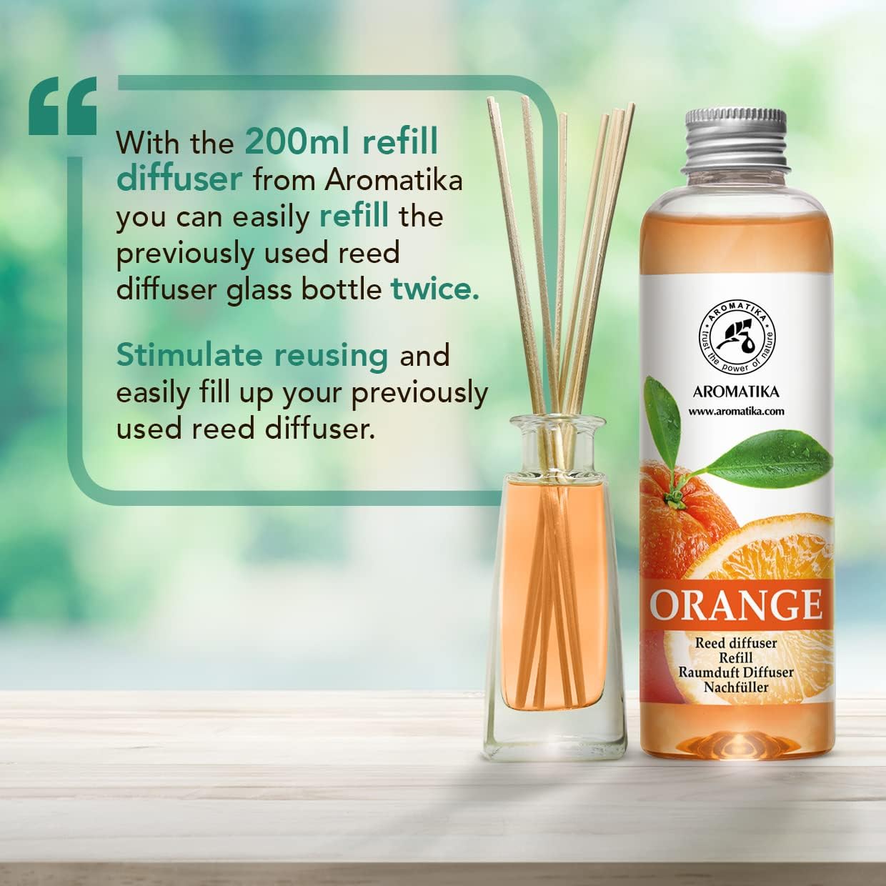 Aroma Organic Reed Diffuser Refill with Natural Orange Essential Oil 200ml