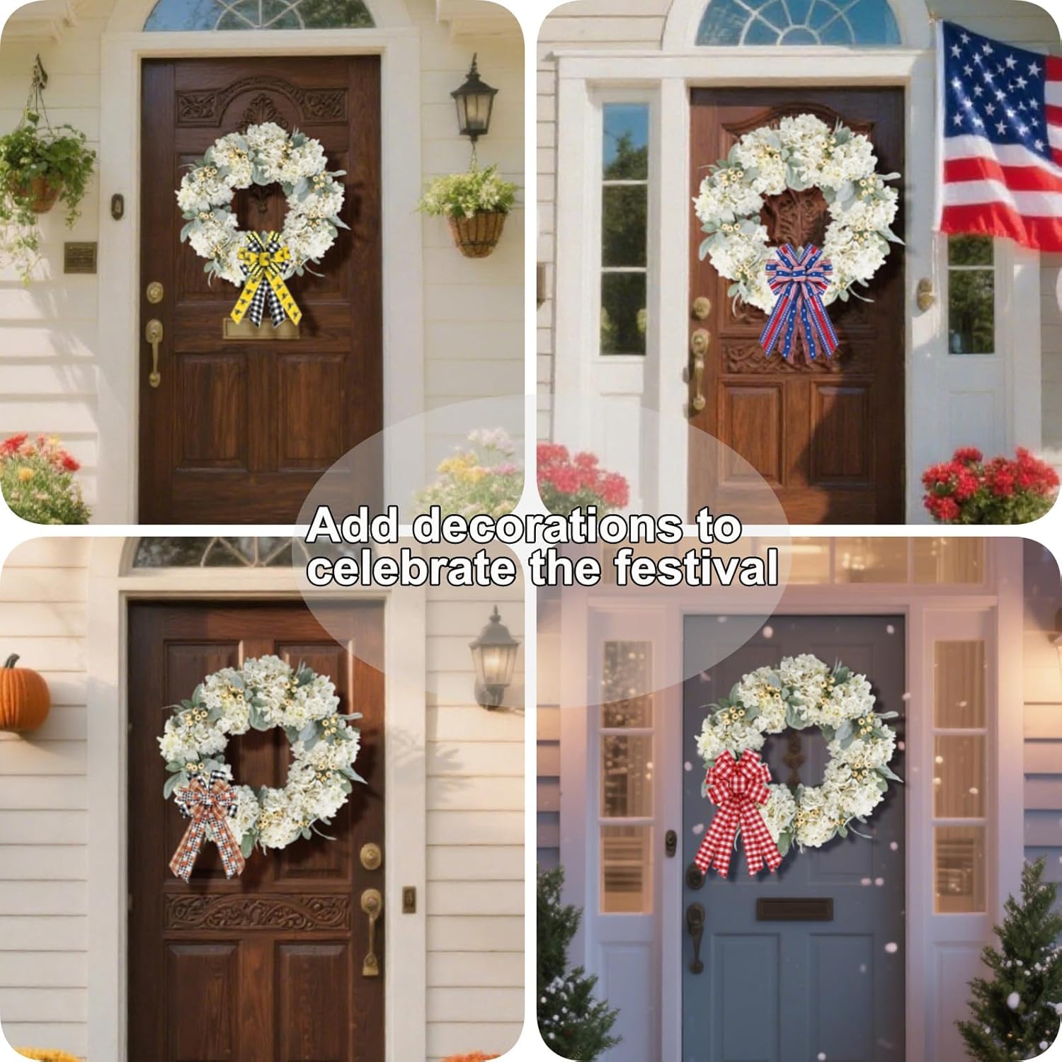 Cream Hydrangea Wreath for Front Door Wedding Decor 18 Inch