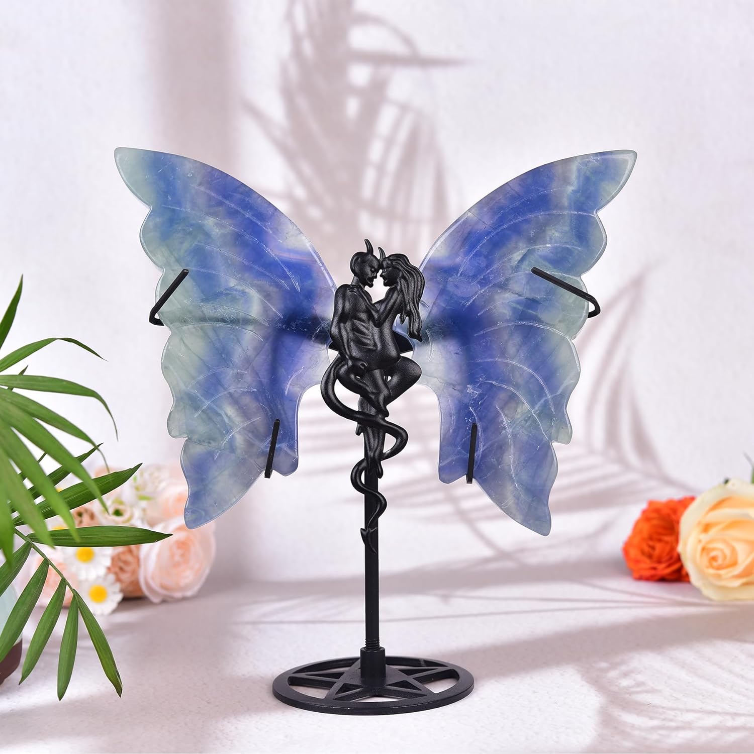 JIC Gem Blue Fluorite Butterfly Wings Sculpture