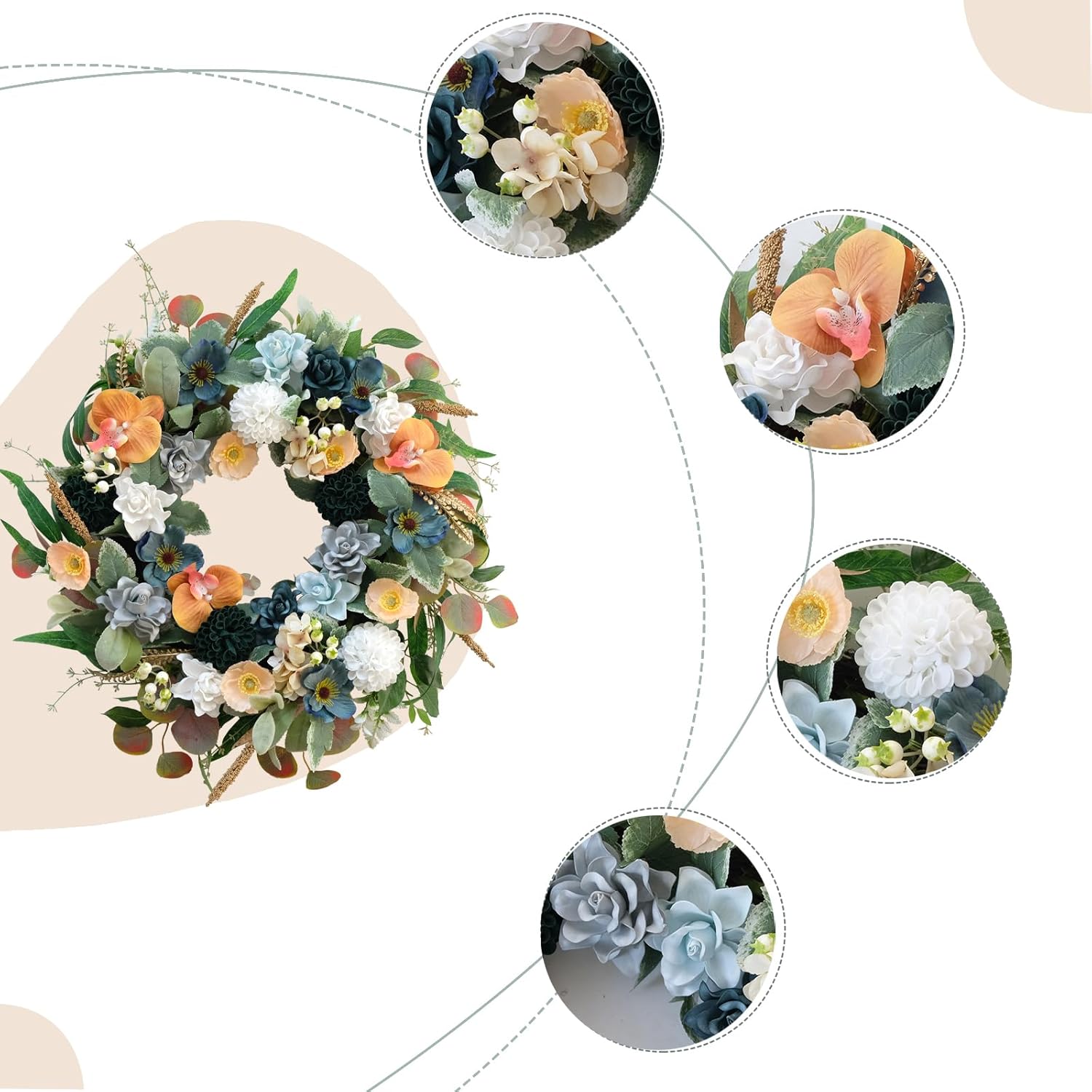 Bibelot 22 Inch Artificial Spring Floral Wreath for Front Door