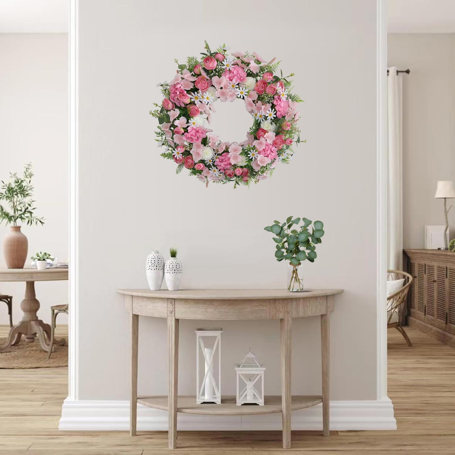 Elegant Pink Flower Door Wreath 24-26 Inch