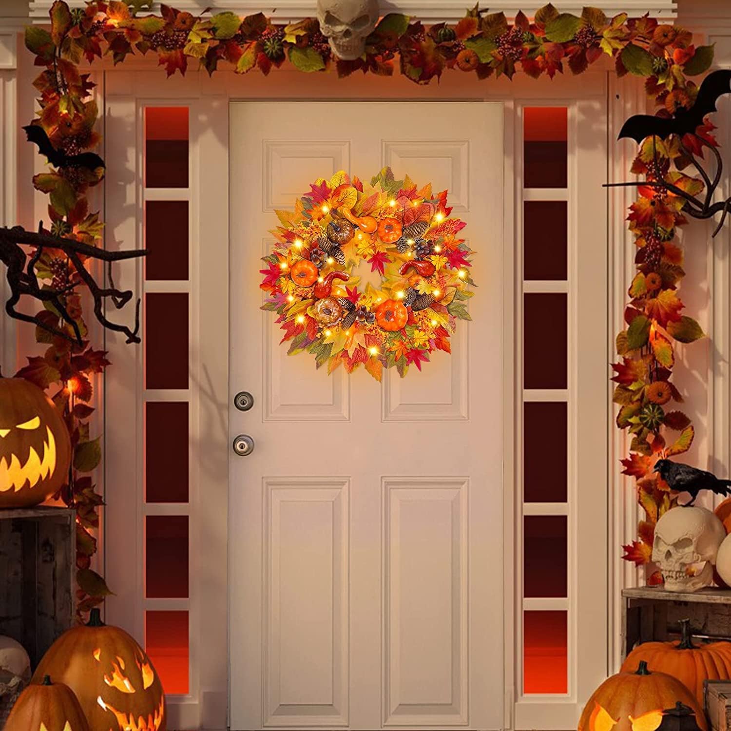 20 Inch Fall Wreath with 20 LED Lights