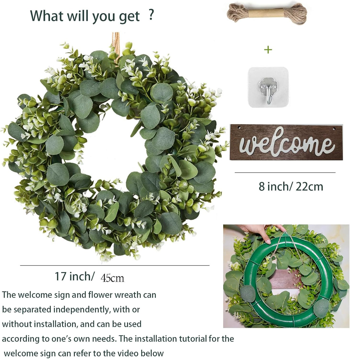 Green Eucalyptus Leaf Wreath with Welcome Sign
