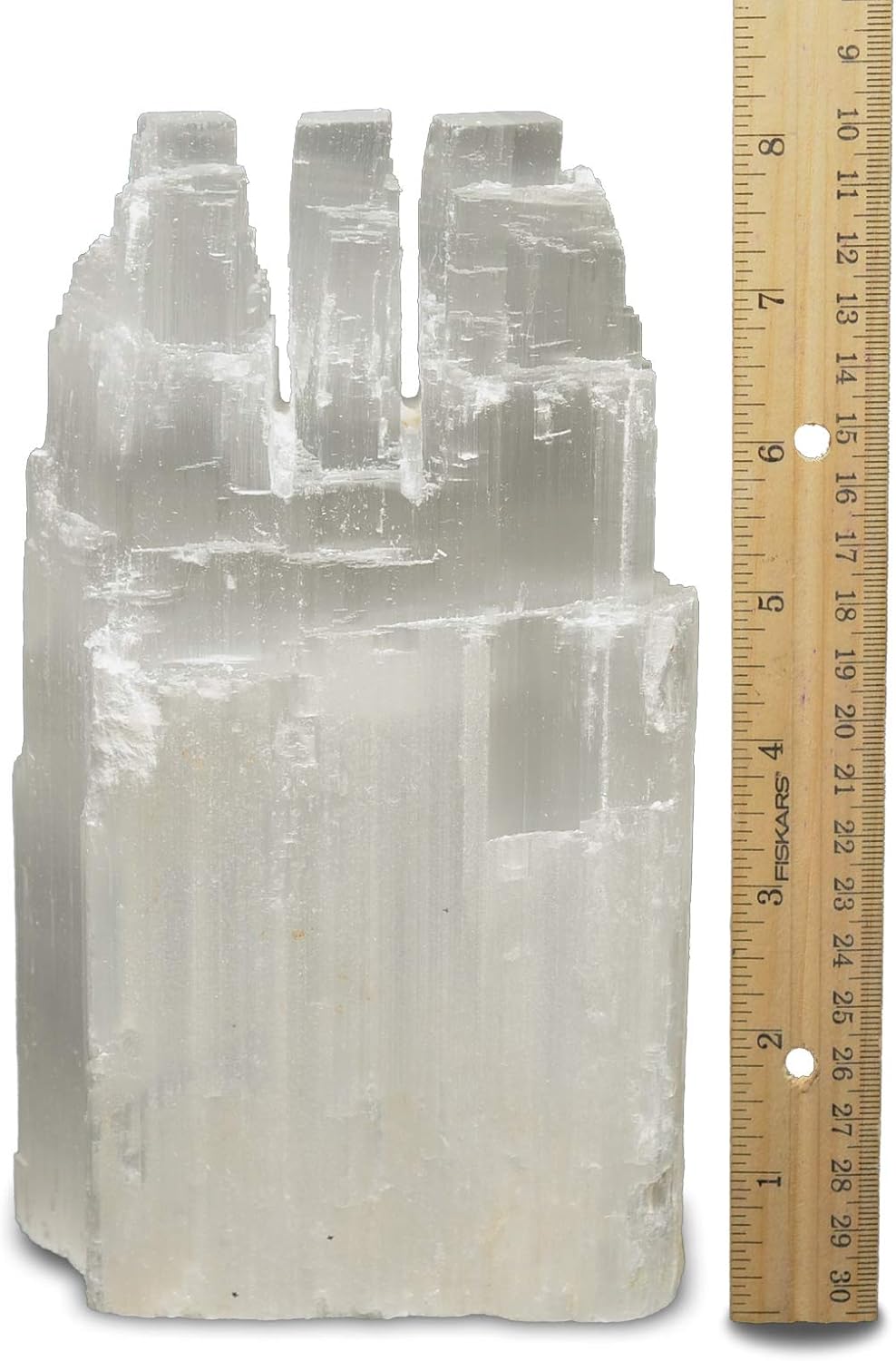 1 Piece Natural White Selenite Triple Skyscraper Lamp - 8 Inch with Dimmer Switch and 15W Bulb