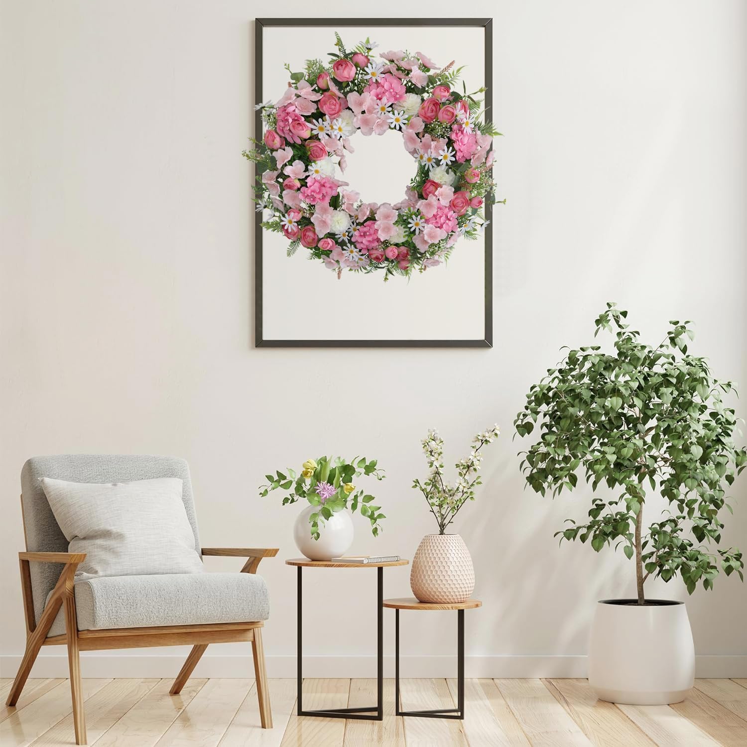 Elegant Pink Flower Door Wreath 24-26 Inch