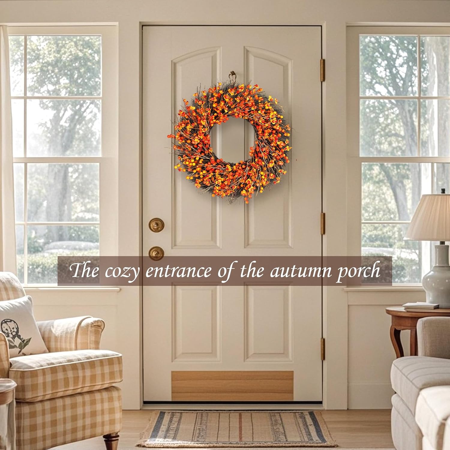 24 Inch Fall Wreath with Berry Accents for Front Door