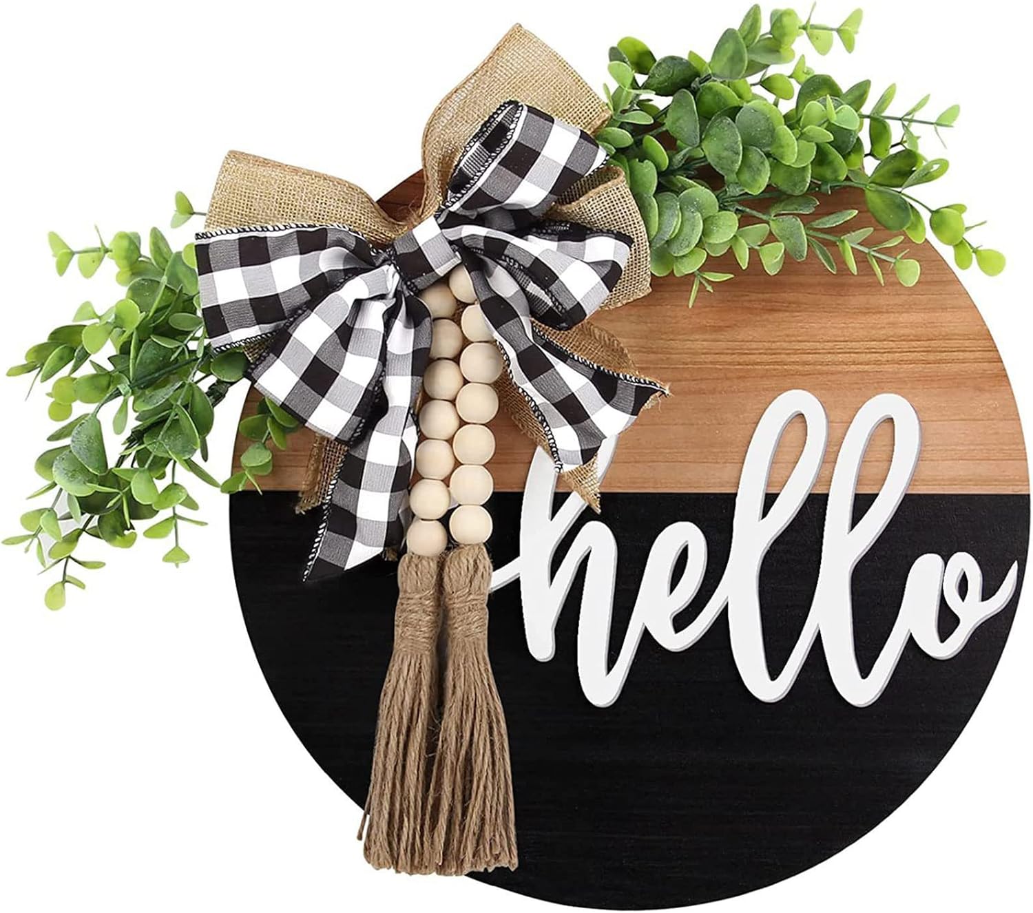 S_SSOY Hello Door Wreath Front Door Decor Black Brown