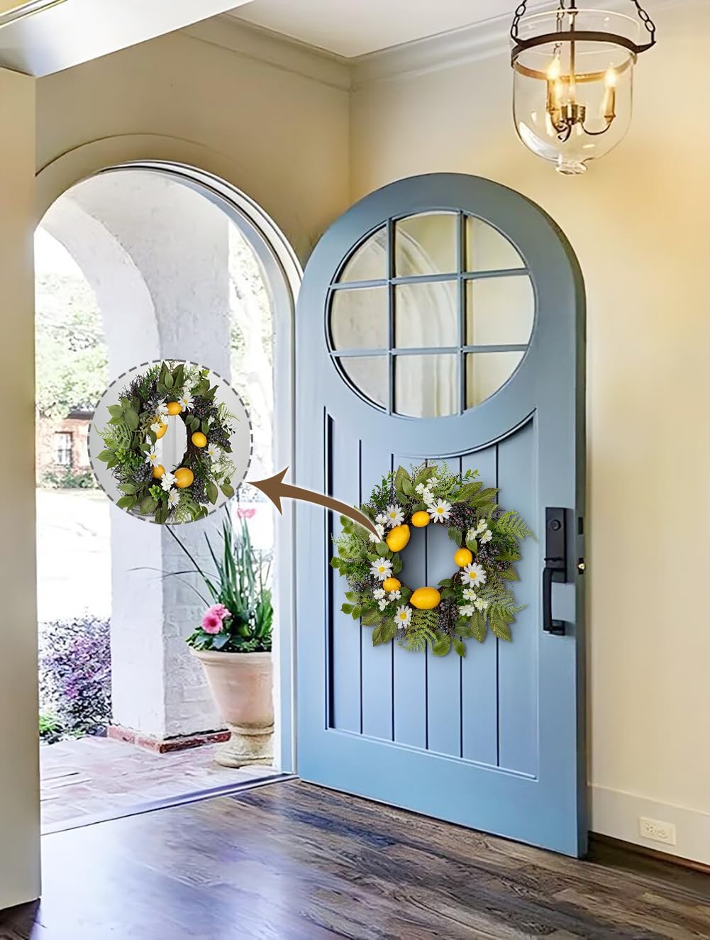 18 Inch Artificial Lemon Wreath for Front Door Summer Door Decor