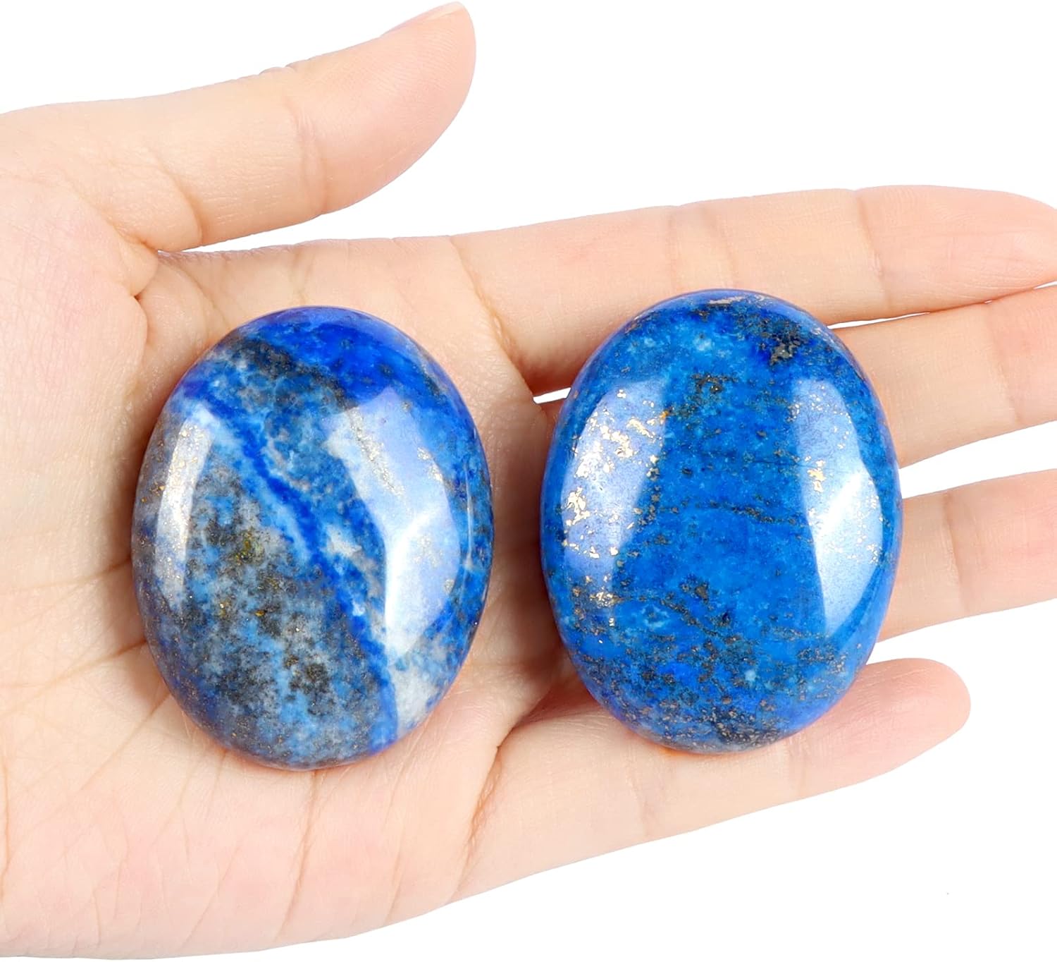 Chakra Worry Stones for Anxiety Lapis Lazuli Handcarved Pocket Stones 2PCS