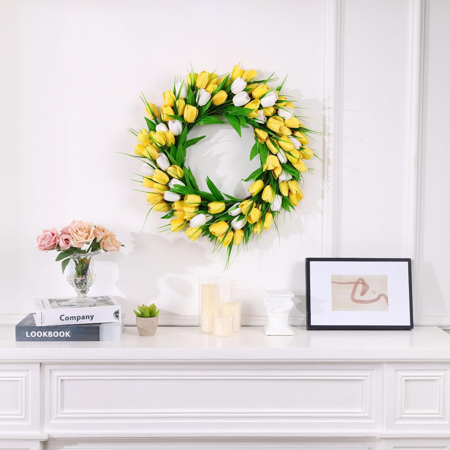 UArtlines 20 Inch Artificial Tulip Wreath for Front Door
