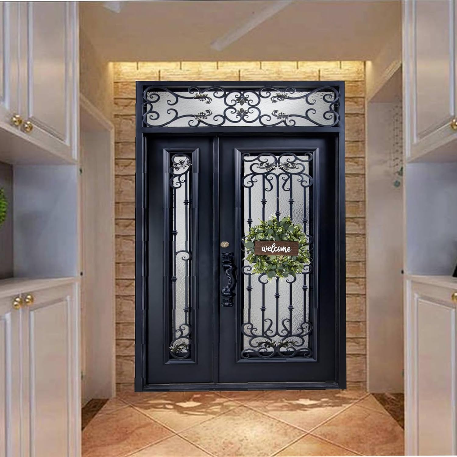 Welcome Wreath for Front Door - Eucalyptus Greenery with Welcome Sign
