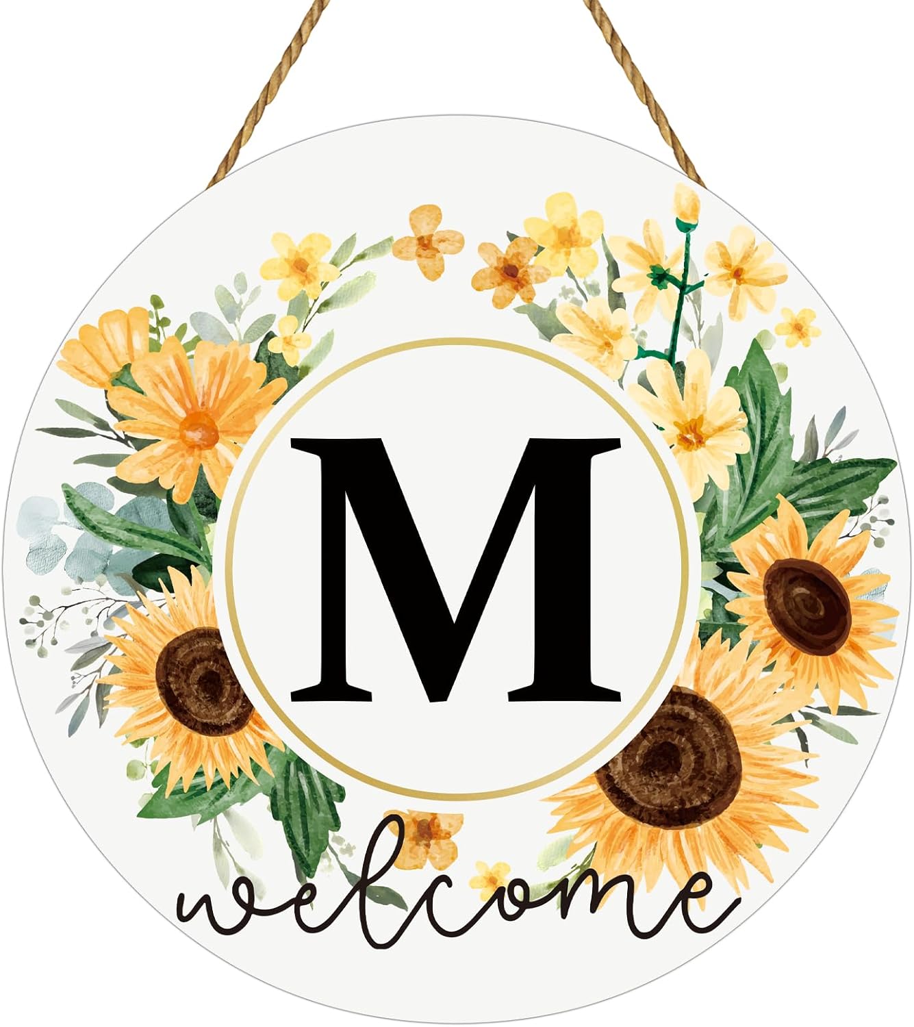 Sunflower Monogram Letter M Wreath Front Door Decor