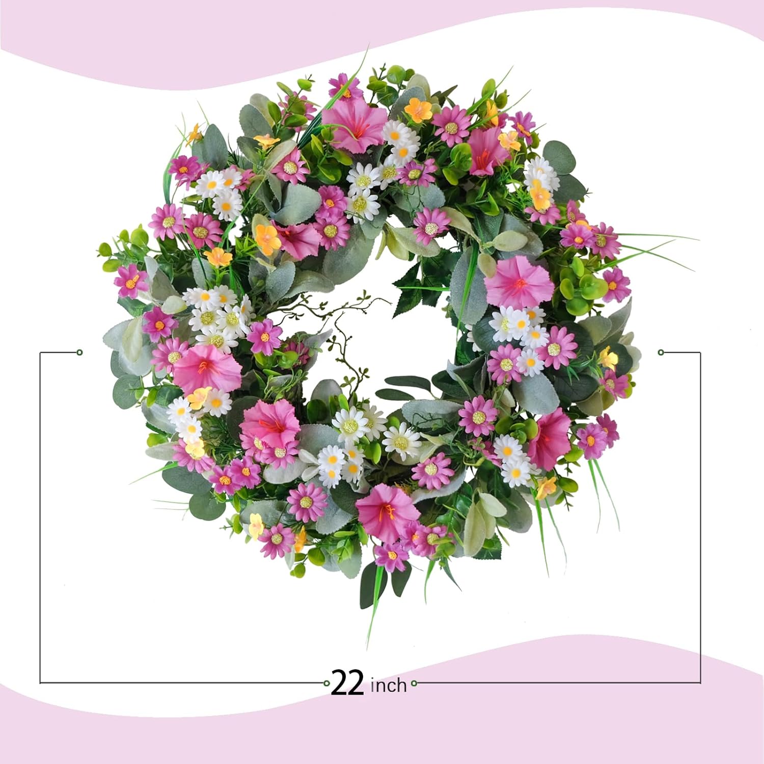 22 Inch Artificial Flower Wreath Spring Summer Decor