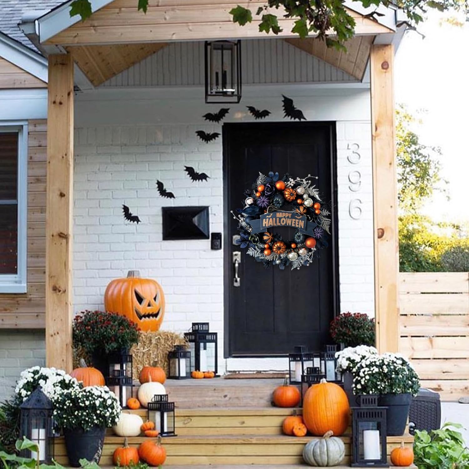 Halloween Glitter Pumpkin Wreath with Decorative Elements