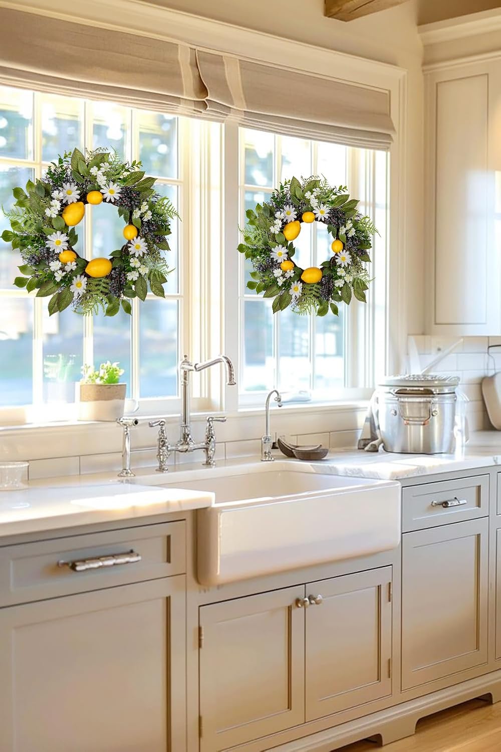 18 Inch Artificial Lemon Wreath for Front Door Summer Door Decor