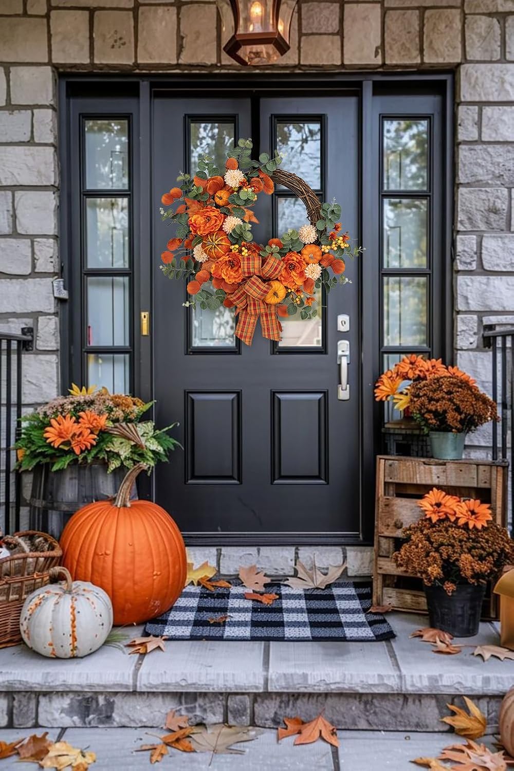24 Inch Artificial Fall Wreath for Front Door
