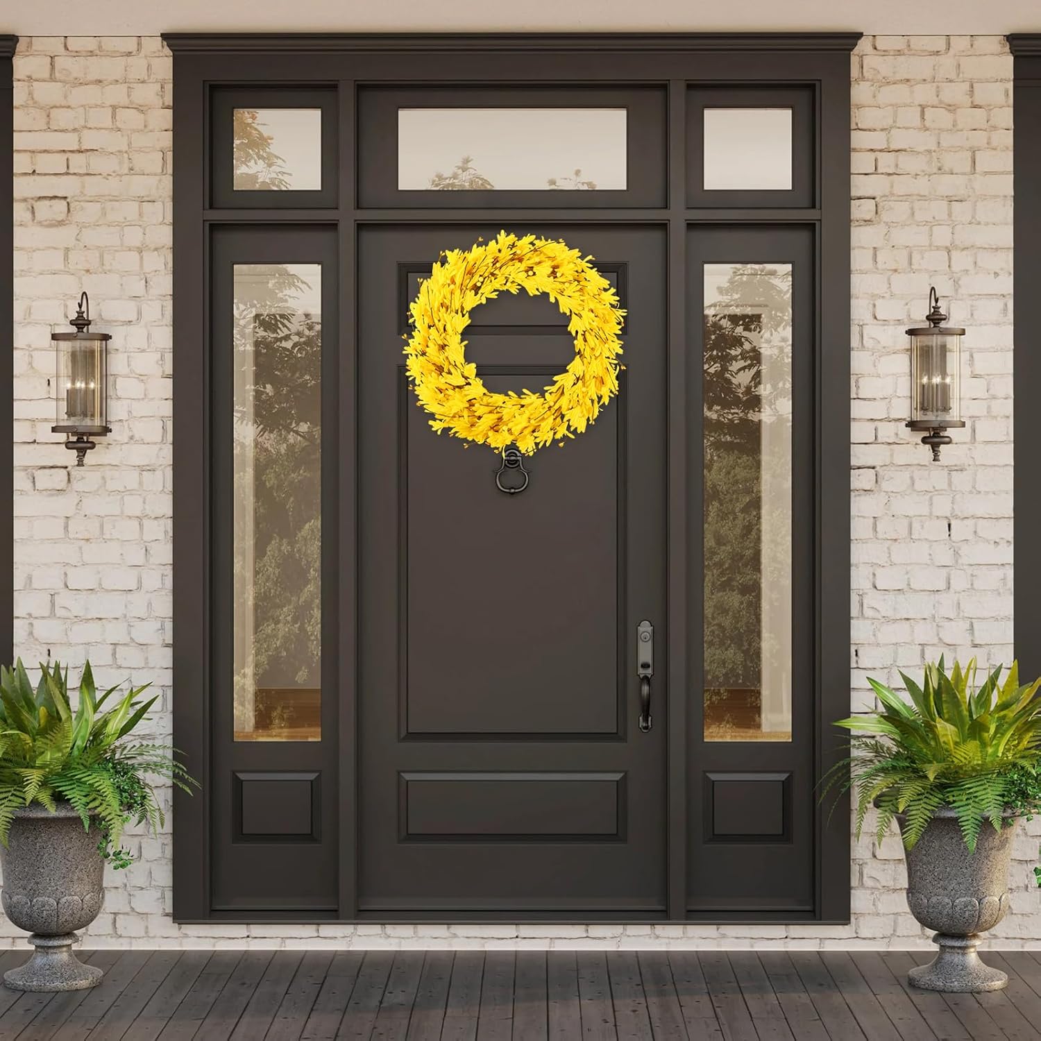 20 Artificial Forsythia Wreath Yellow Door Decor