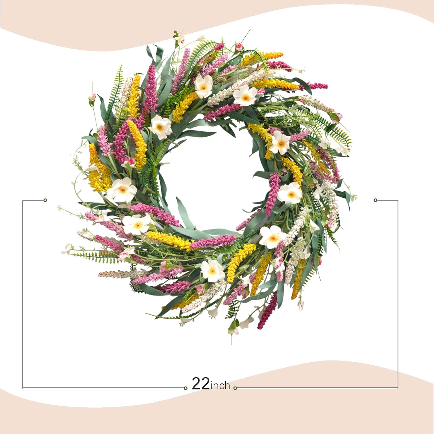 22 Inch Artificial Daisy Flower Wreath for Front Door