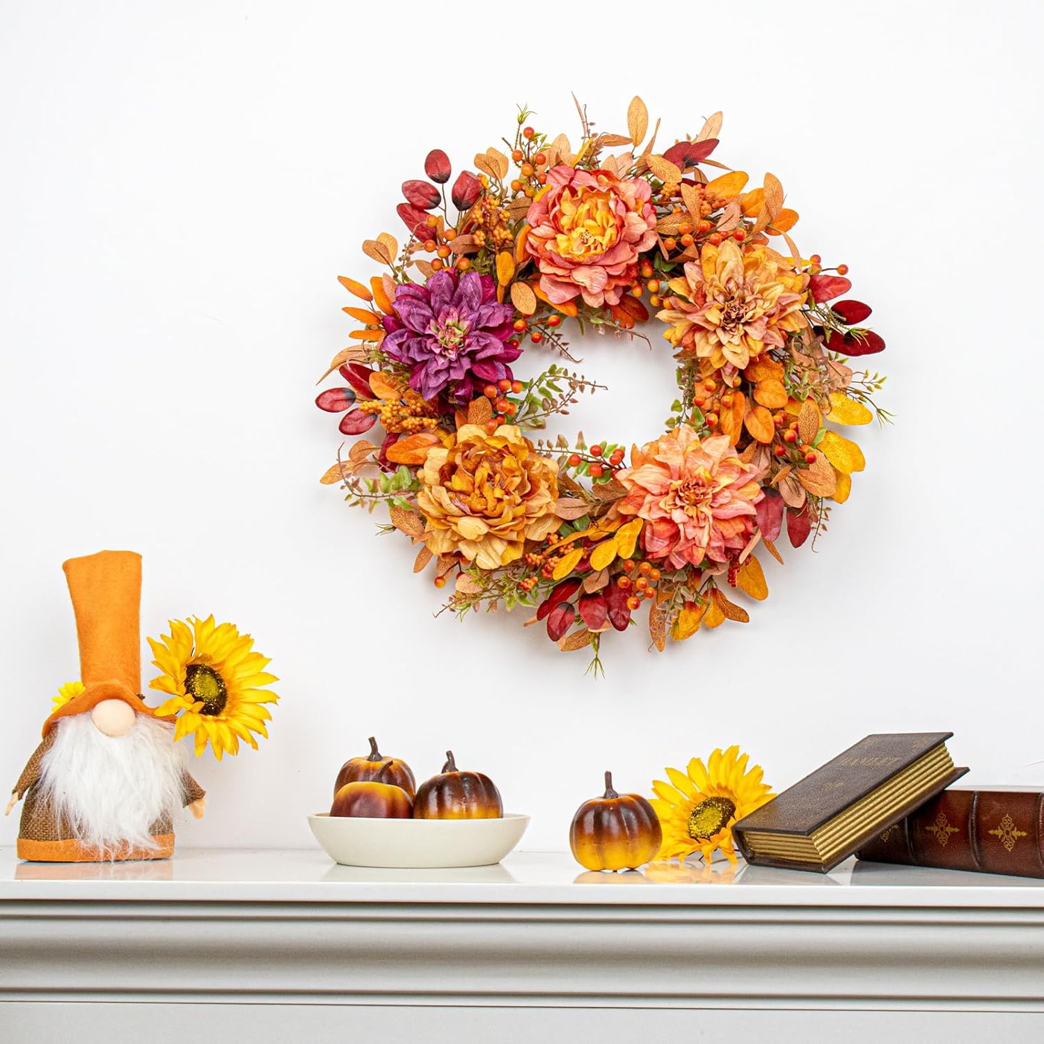 VioletEverGarden 22 Inch Autumn Wreath for Front Door