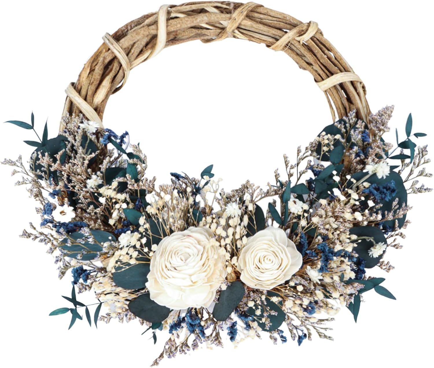 18 Preserved Flowers and Greenery Wreath Natural Dried Farmhouse Decor