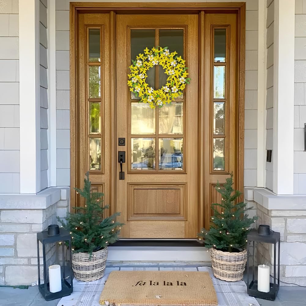 20 Inch Artificial Forsythia Wreath with Daisy for Home Decor